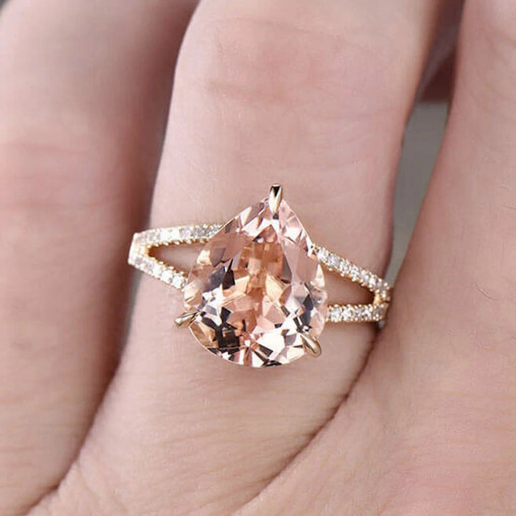 Pear Shape Morganite Engagement Ring 10k Rose Gold N300759