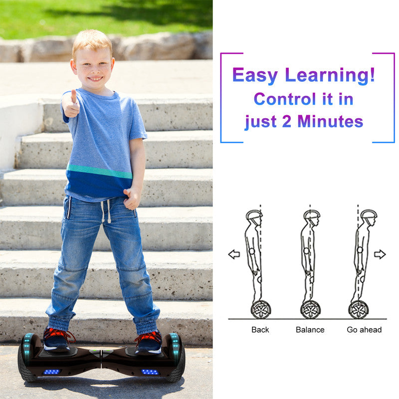 6.5 inch Self Balancing 2 Wheel Hoverboard with LED Lights, Plating Black H911225