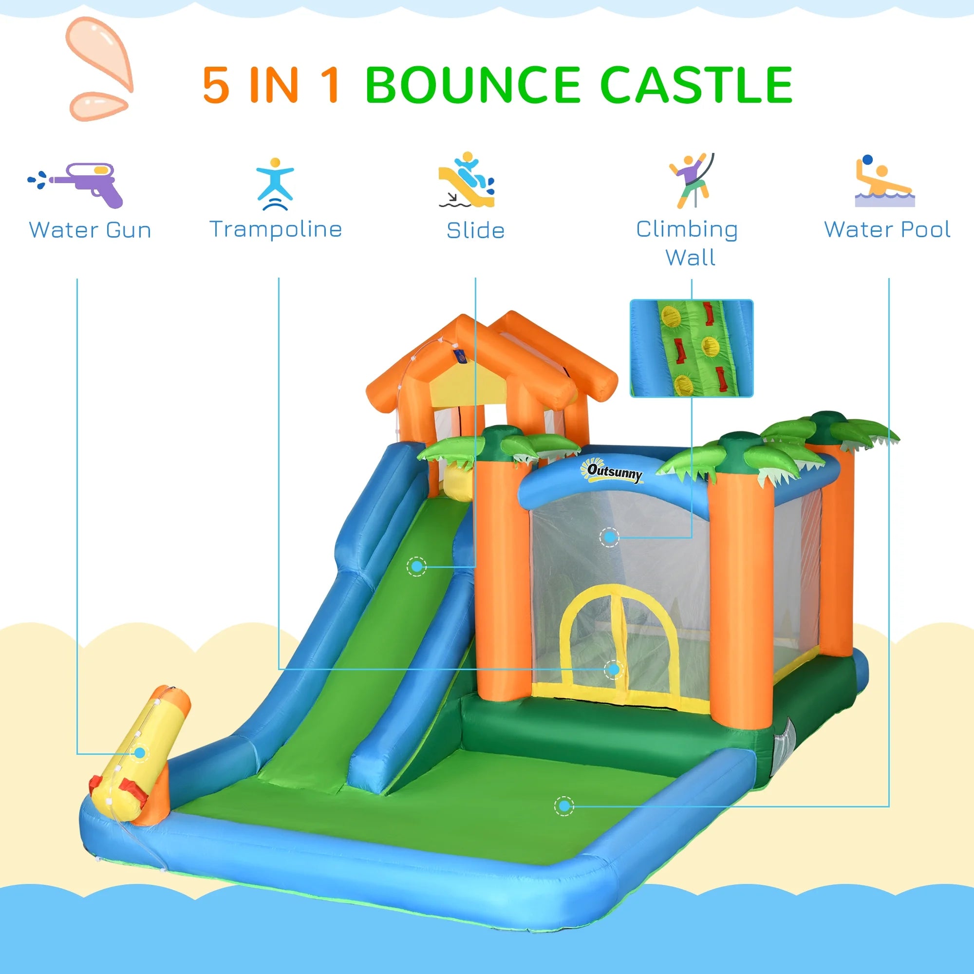 6 in 1 Inflatable Water Slide Jumping Castle with Blower J6644