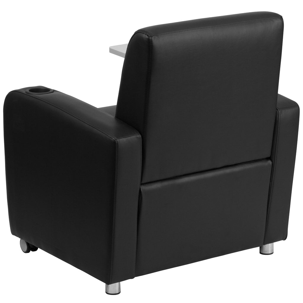 Black LeatherSoft Guest Chair with Tablet Arm and Cup Holder J376