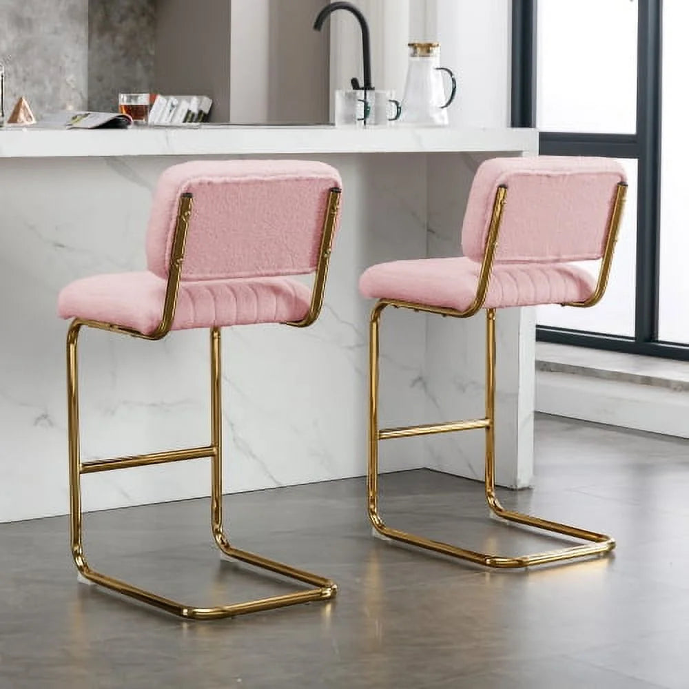 Pink Boucle Fabric Counter Height Bar Stools Set of 2 N396