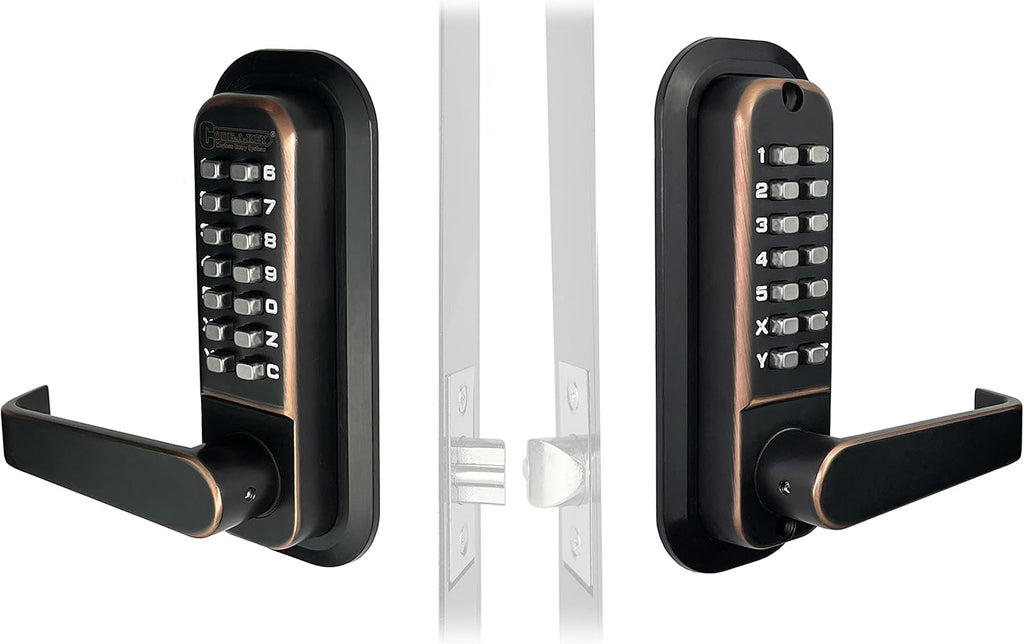Mechanical Keyless Combination Lever Handle Door Lock, Double Sided Keypad Latch Lock, Satin Chrome L90245