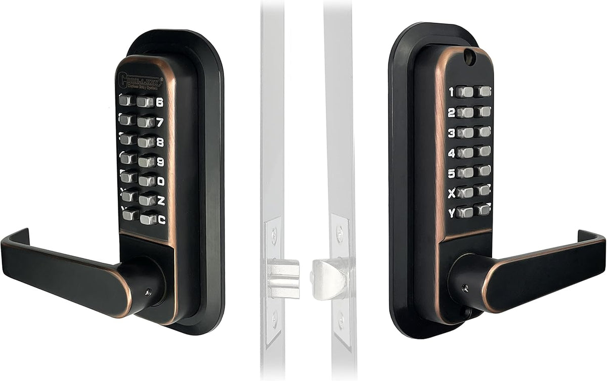 Mechanical Keyless Combination Lever Handle Door Lock, Double Sided Keypad Latch Lock, Satin Chrome L90245