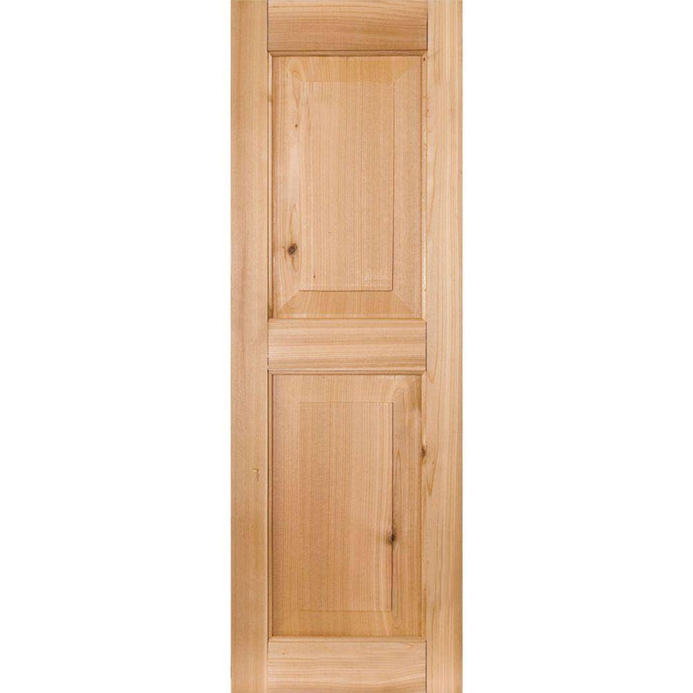 18 in. x 73 in. Real Wood Raised Panel Shutters Pair Unfinished L5726