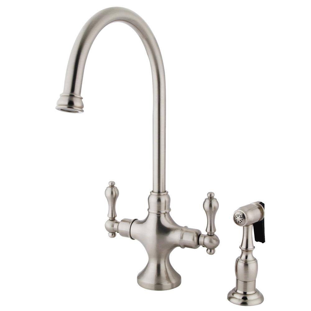 Vintage Double Handle Kitchen Faucet with Side Sprayer Oil Rubbed Bronze A4075