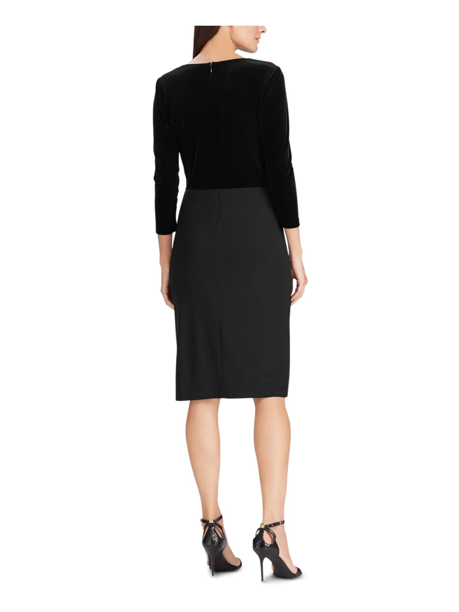 Black 3/4 Sleeve Midi Wrap Dress V5247