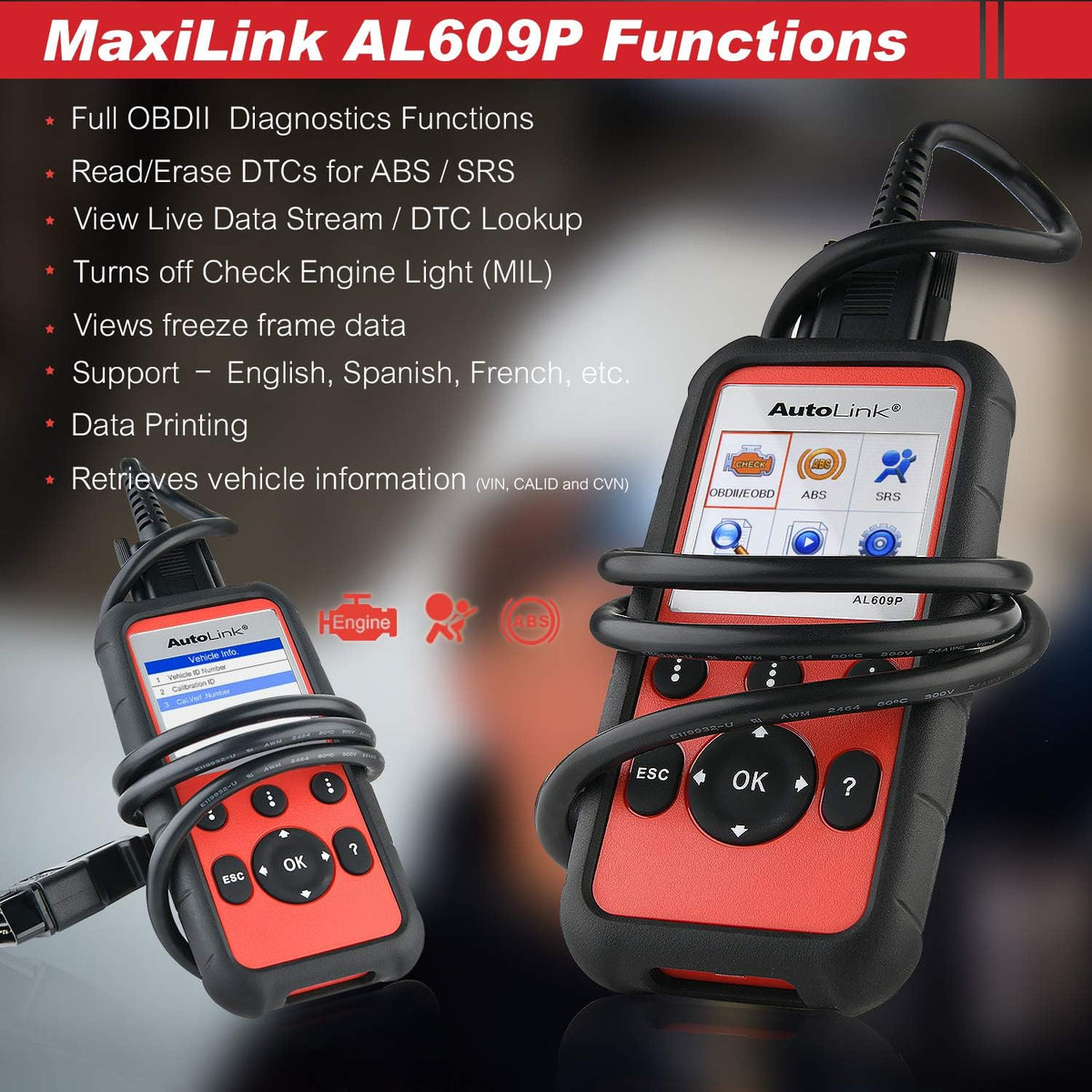 OBD2 Scanner with ABS and SRS Airbag Diagnostic R84014