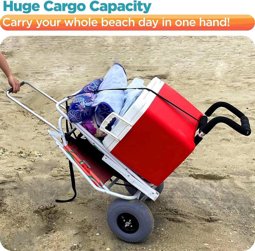 Collapsible Folding Beach Wagon with Mesh Storage Compartment and 9 Pneumatic Balloon Wheels Z90548