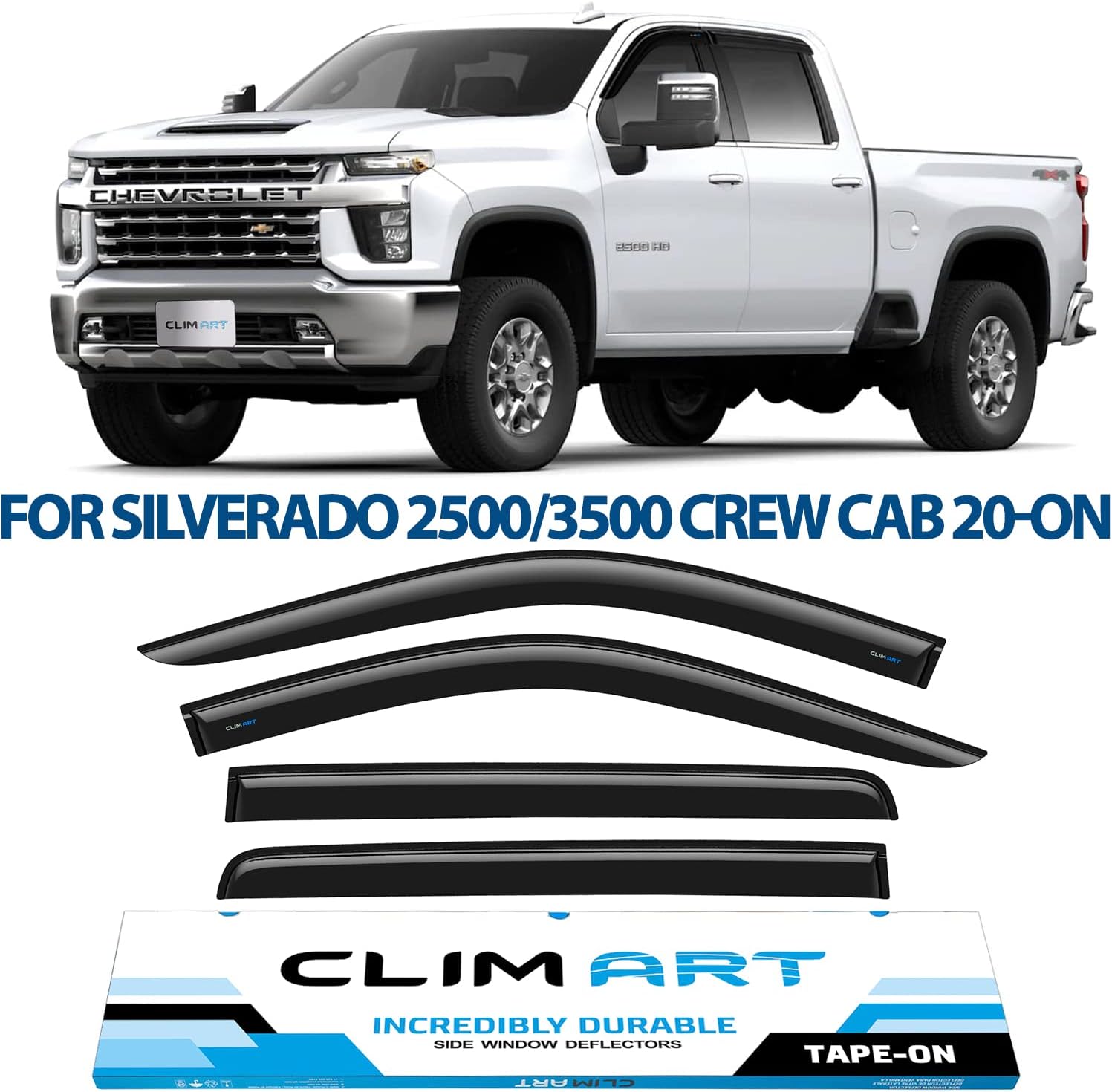 Rain Guards for Chevrolet Silverado GMC Sierra 2500HD Crew Cab, Tape-on Window Deflectors, 4pcs E95948
