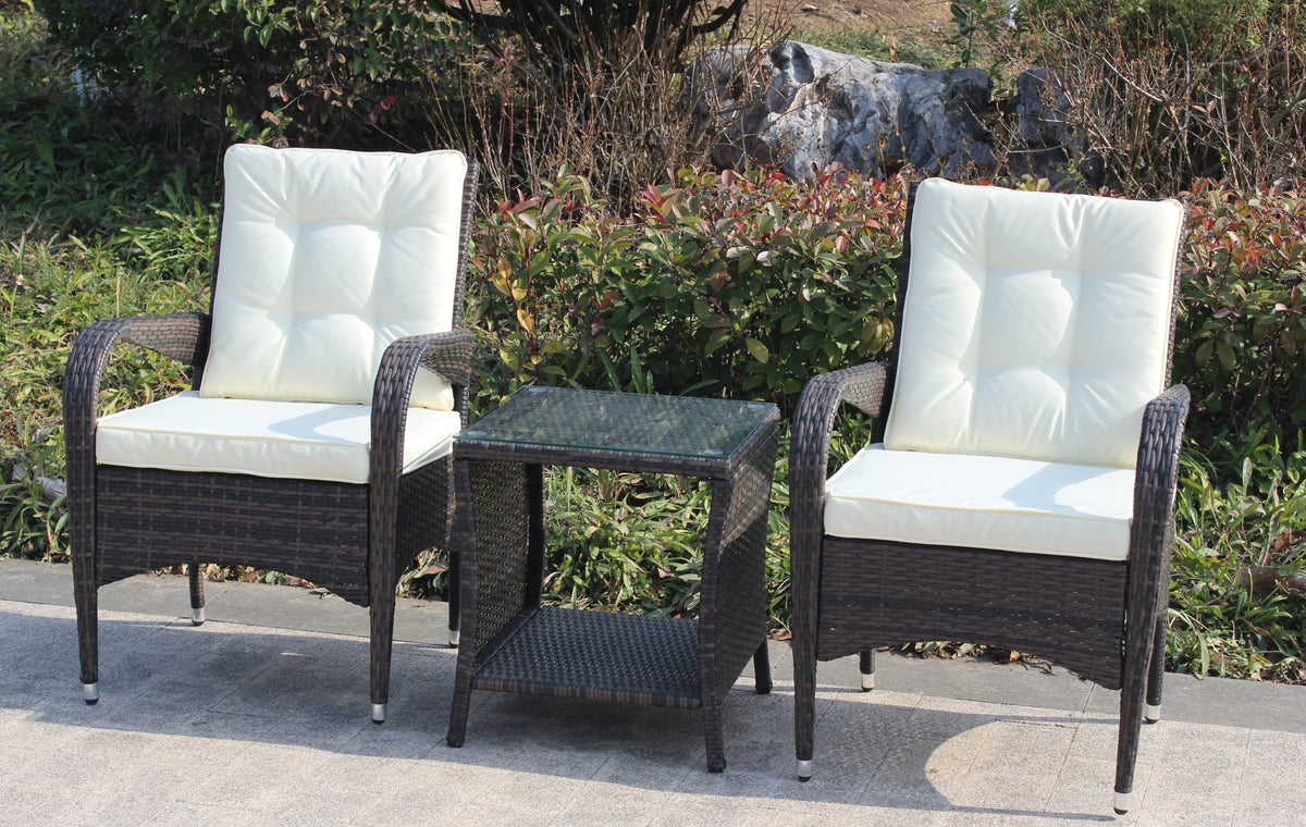 3 Piece Wicker Rattan Sectional Sofa with Beige Seat Cushions B774