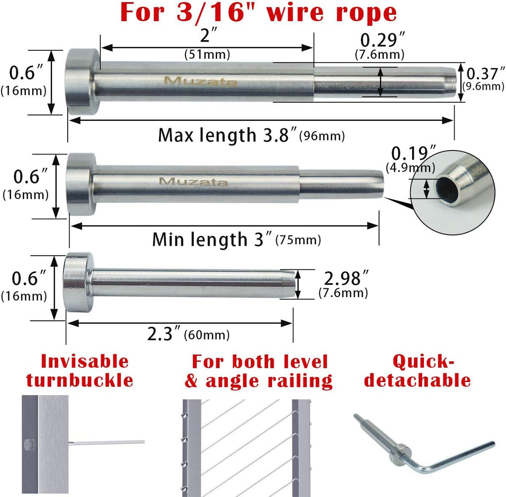 20Set Cable Railing Kit Invisible T316 Stainless Steel Swage Tensioner Terminal V41634
