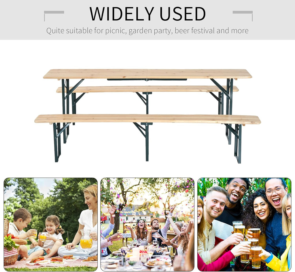 7' Wooden Outdoor Folding Picnic Table Set with Bench T5691