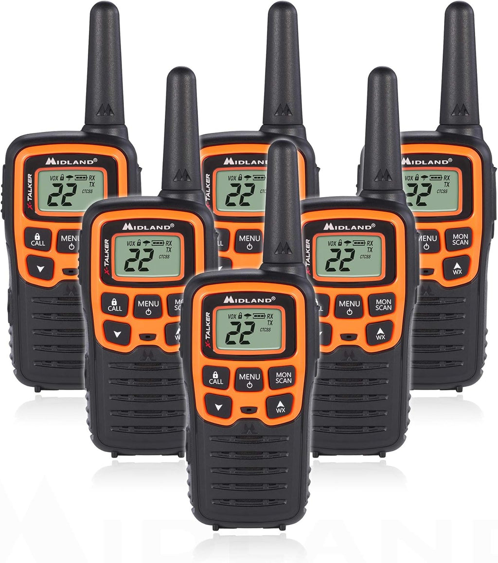 22 Channel FRS Walkie Talkie Two-Way Radio Orange/Black Pack of 6 J67856