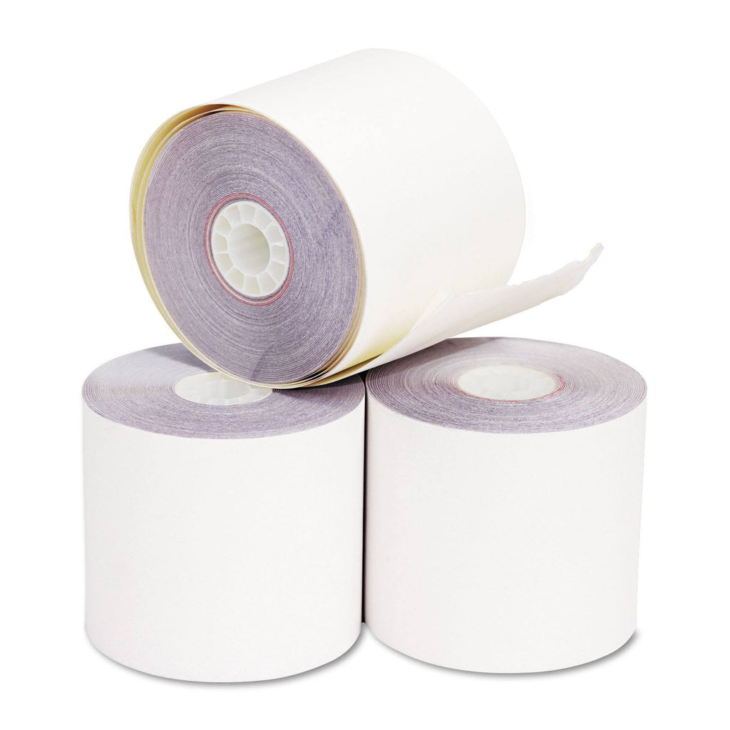 2.25x22 x 70 ft White Canary Carbonless Paper Rolls, 50/Carton R1984