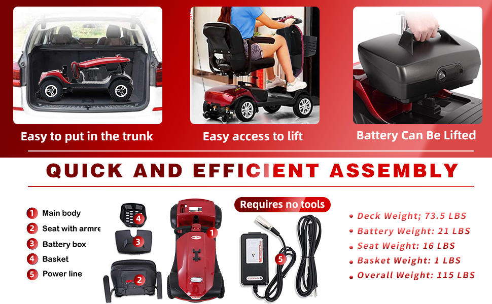 Red Foldable Electric Mobility Scooter V965