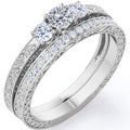1.75 Carat Round Cut Moissanite Cathedral Wedding Ring Set in 18K White Gold Plating over Silver S8019