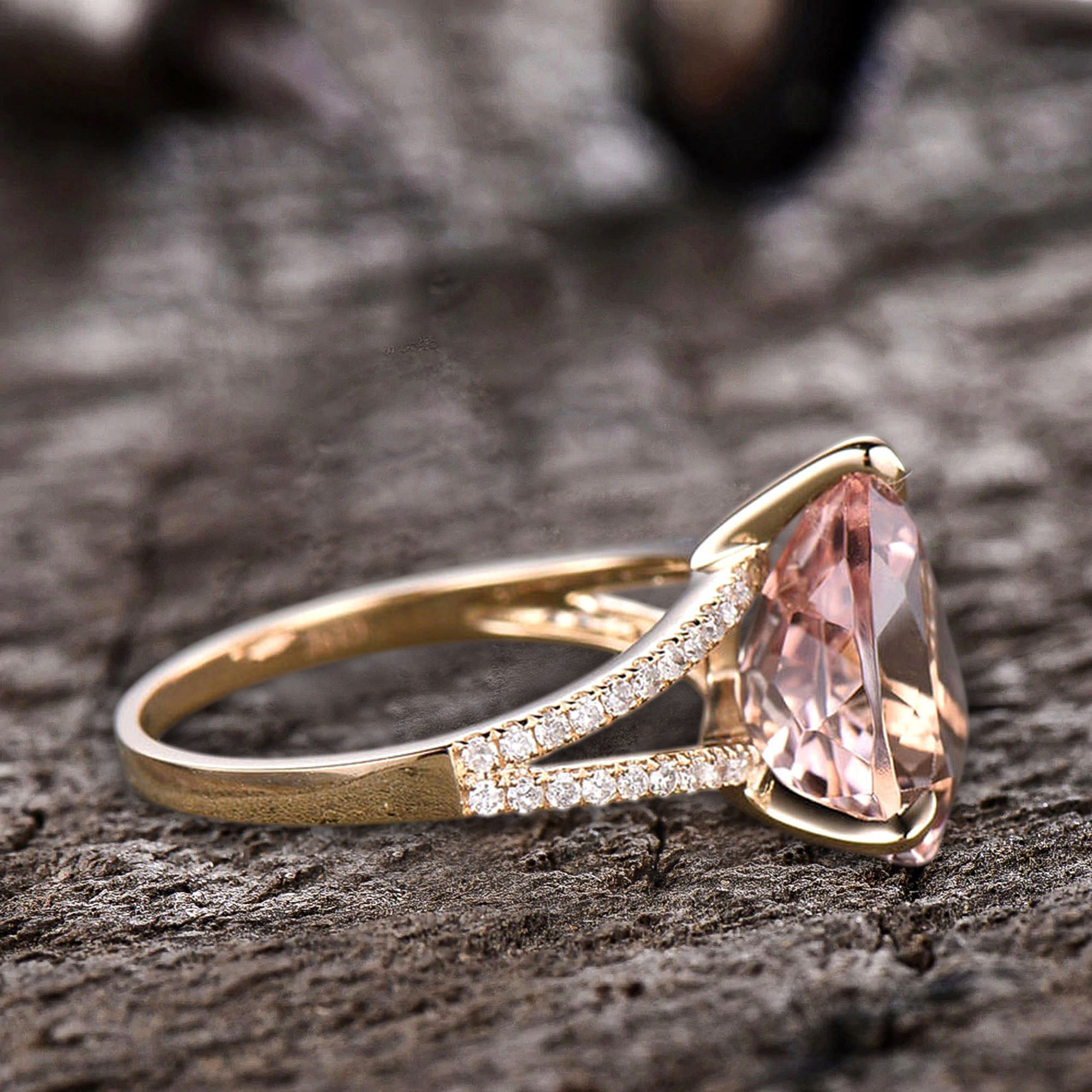Pear Shape Morganite Engagement Ring 10k Rose Gold N300759