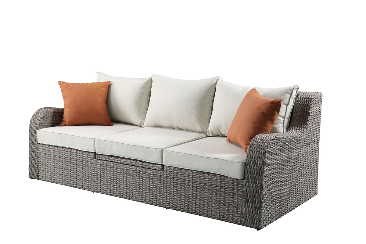 Beige Fabric Patio Sectional with 2 Ottomans and 2 Pillows Y964858