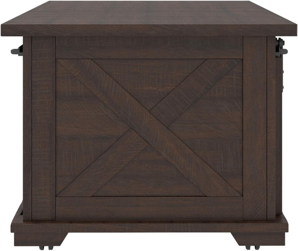 Farmhouse Rectangular Coffee Table with Sliding Barn Doors, Dark Brown R27294