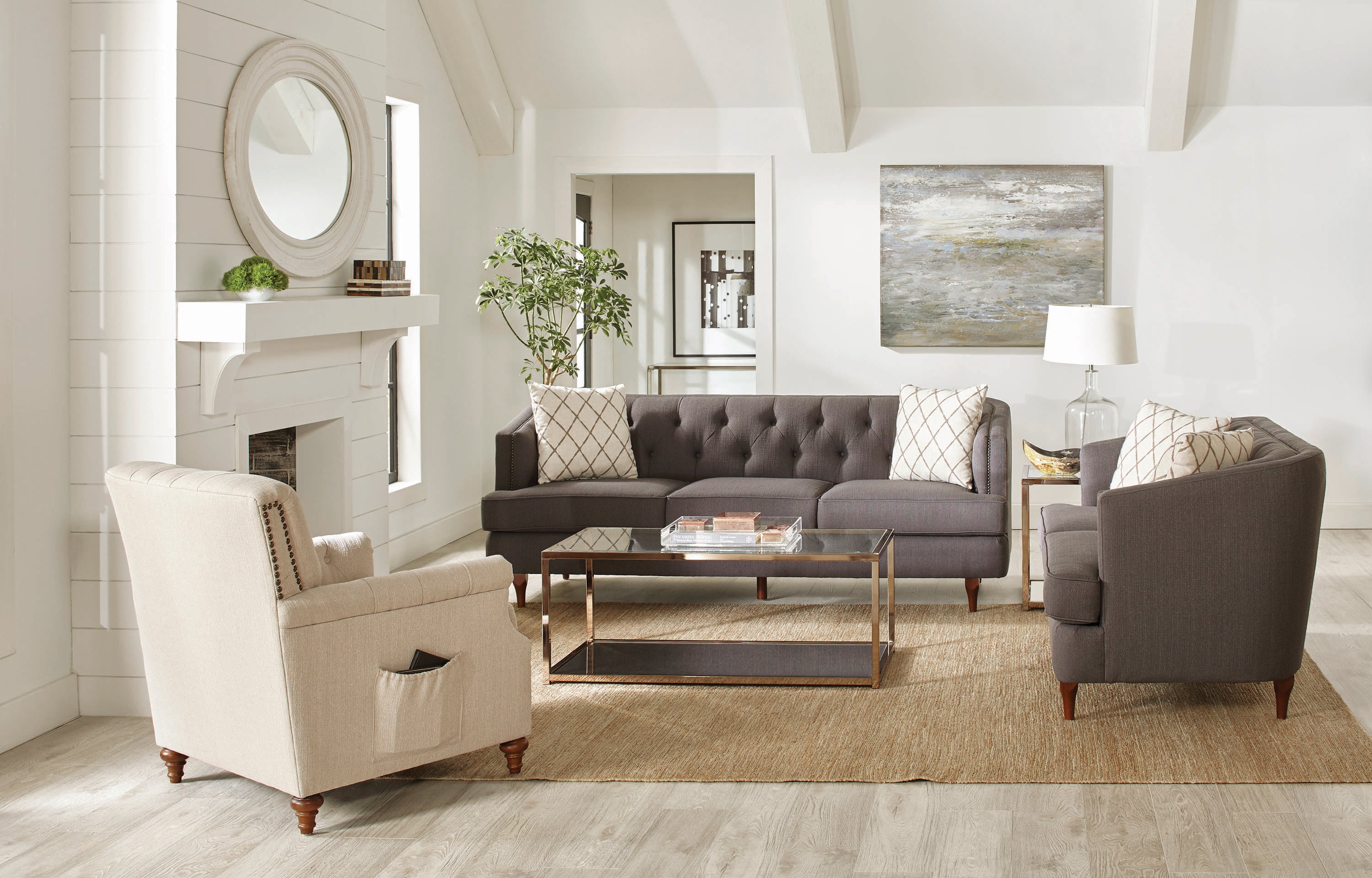 Grey and Brown Tufted Tight Back Sofa T858