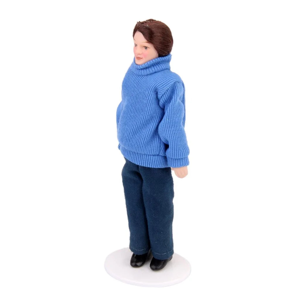 Blue Dollhouse Miniature People Figure with Display Stand J632334