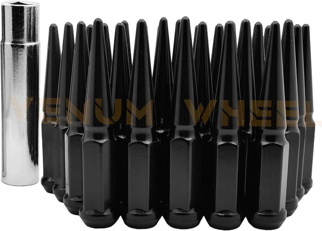 20 Pc Black Solid Spike Metal Lug Nuts with 1 Key D73263