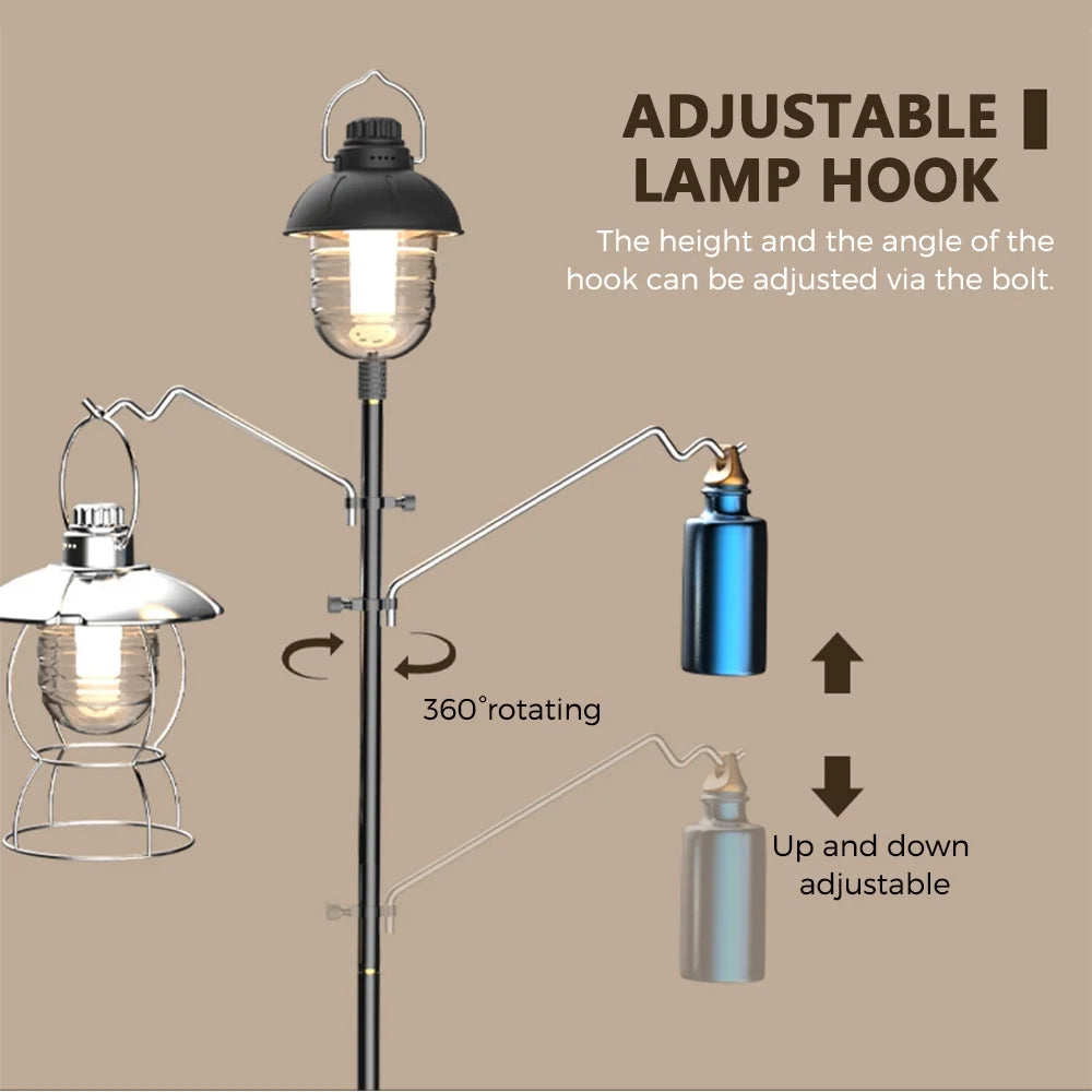 Lightweight Aluminum Alloy Camping Lamp Pole, Collapsible Adjustable Lantern Hanger F54413