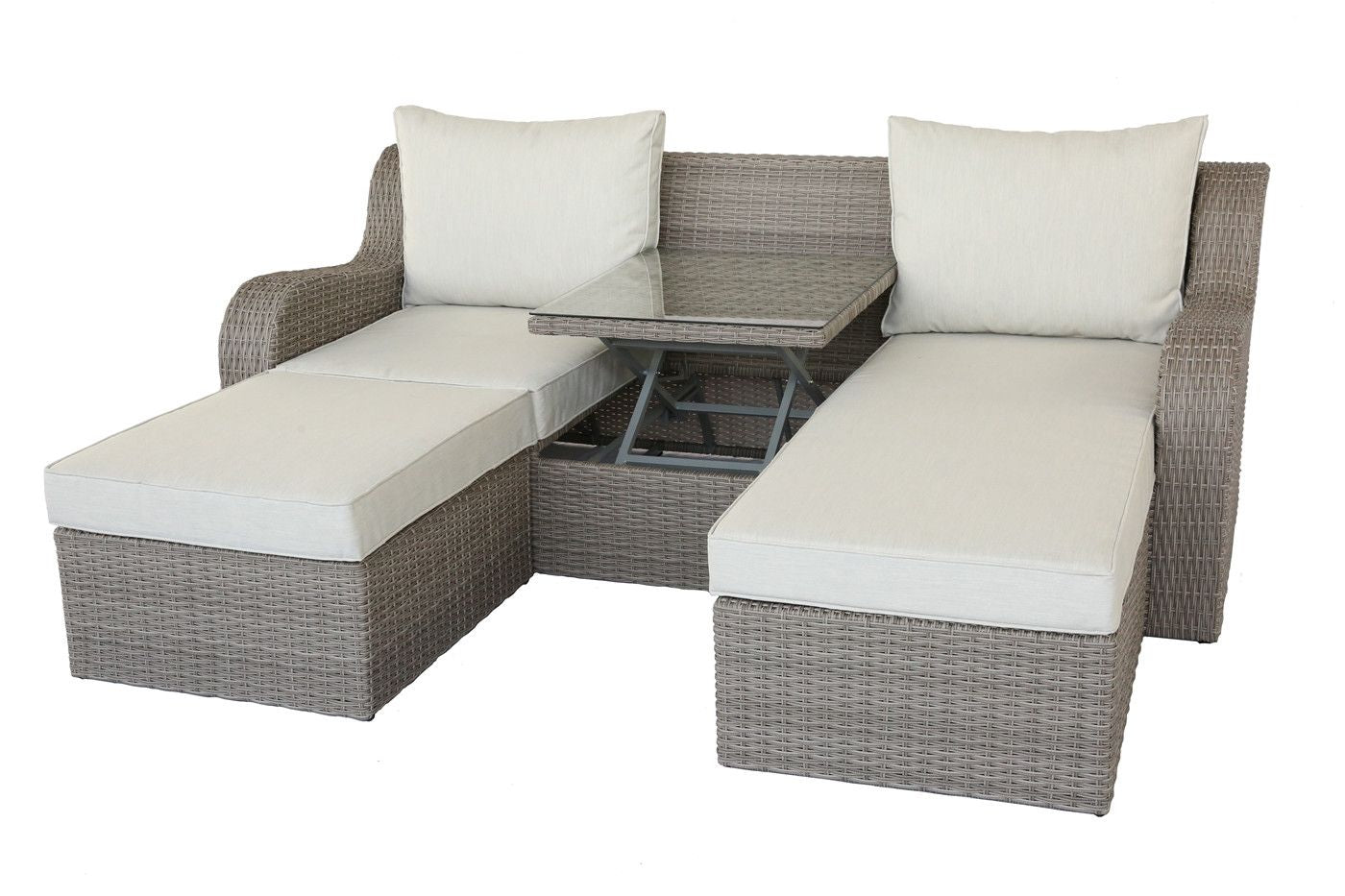Beige Fabric Patio Sectional with 2 Ottomans and 2 Pillows Y964858