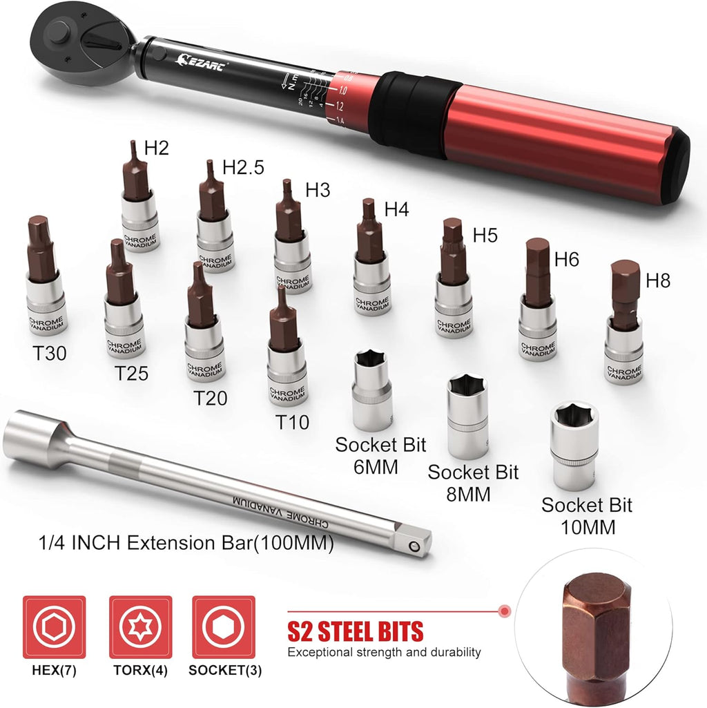 1/4 inch Drive Click Bike Torque Wrench Set 2-20 Nm/17.7 - 177.0 in-lb Pack of 2 K367