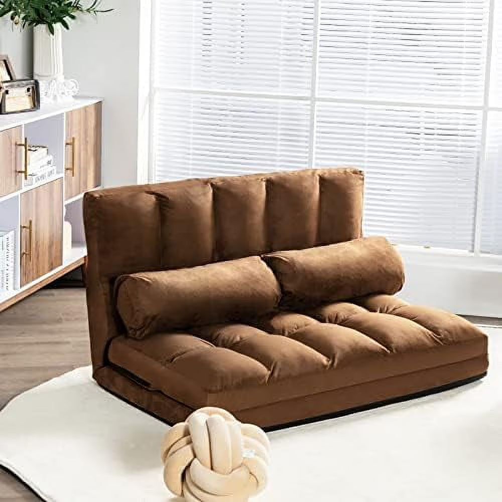 Gray 6-Position Fabric Folding Sofa Bed with 2 Pillows C273