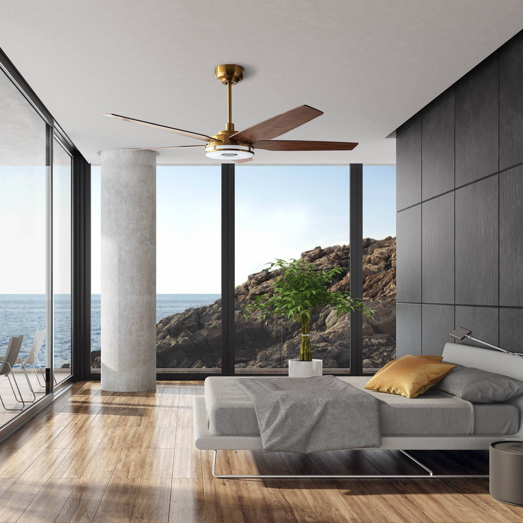 Gold Smart Ceiling Fan with Dimmable LED Light and Remote O355