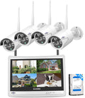 8CH 2K Wireless Security Camera System with 12 LCD Monitor 3TB Hard Drive 4pcs 3MP Outdoor Bullet IP Cameras O840425