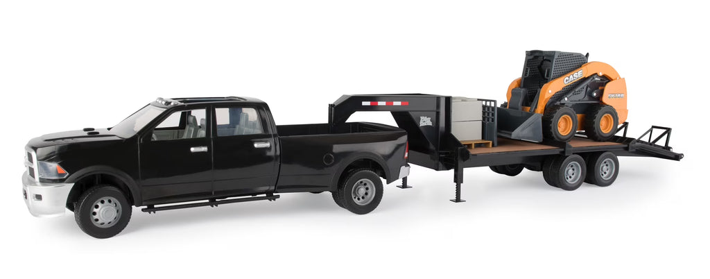 1:16 Scale Ram 3500 with Gooseneck Trailer and Case Construction SV280 Skid Steer I99584