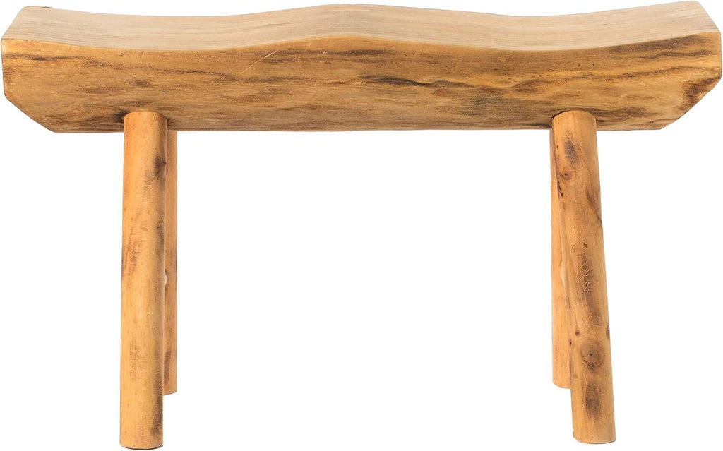 Rustic Carved Wood Natural Edge Accent Bench N16018