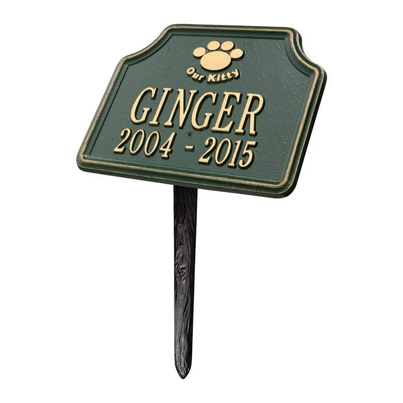 Green Metal Cat Memorial Marker Stake H6890