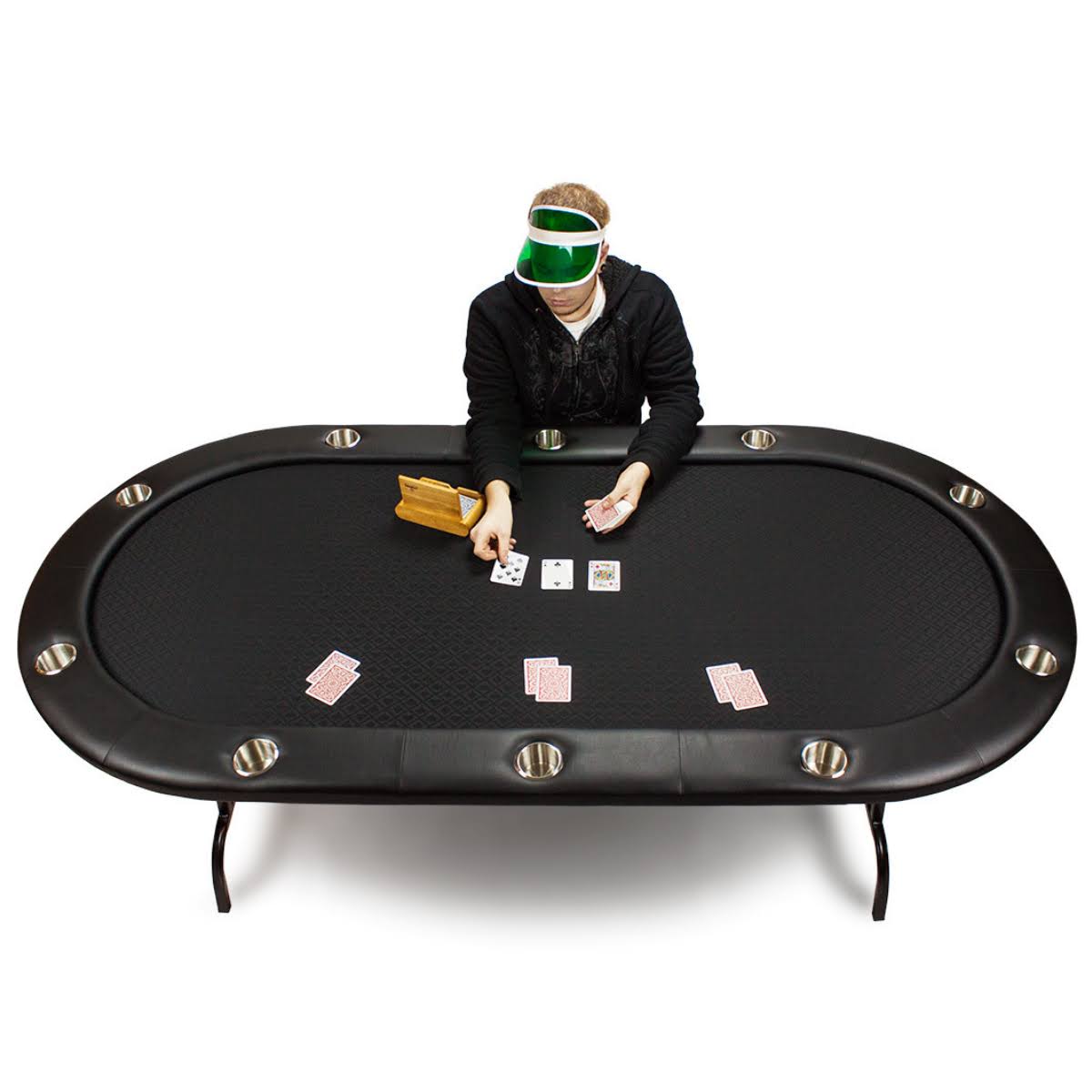 Black Suited Speed Cloth Poker Table with Folding Legs 84 x 42 inch V78684