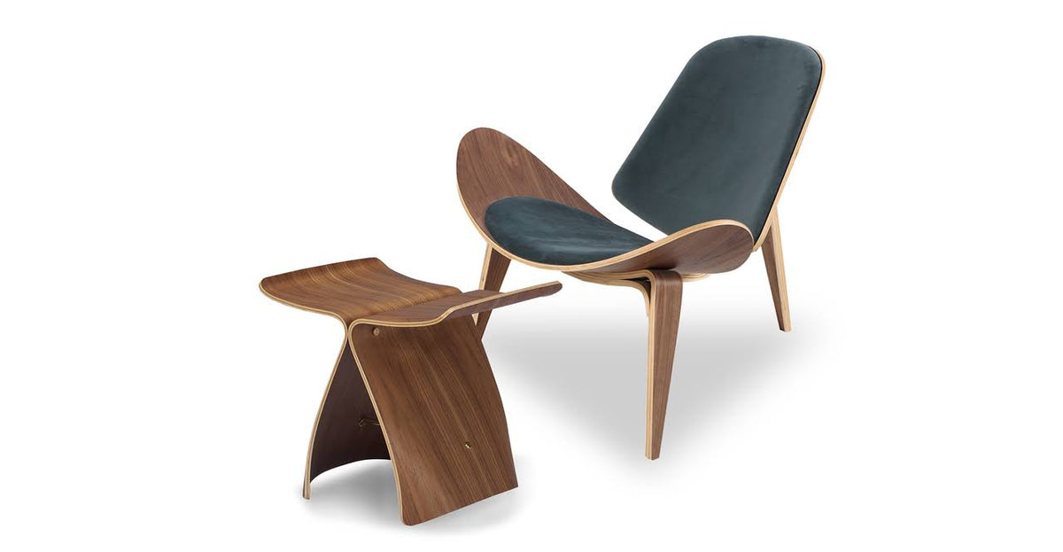 Walnut Blue Velvet Fabric Chair 2-pc Set T877