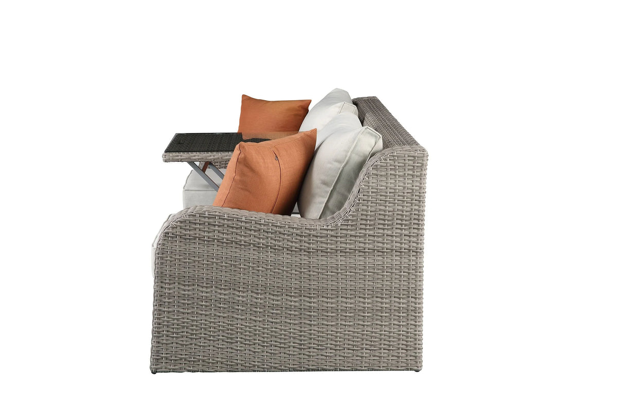 Beige Fabric Patio Sectional with 2 Ottomans and 2 Pillows Y964858