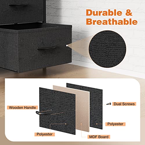 Black 9-Drawer Fabric Storage Tower with Wood Top C83678