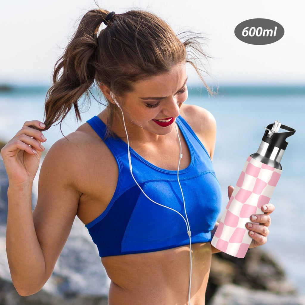 Pink Beige Lattice Stainless Steel Insulated Water Bottle W611574