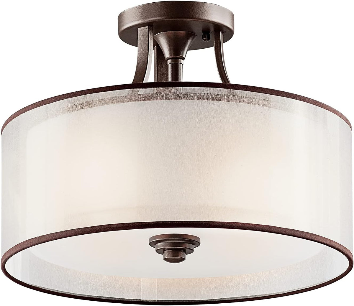 15 3 Light Semi Flush with Satin Etched Cased Opal Inner Diffusers and Light Umber Translucent Organza Outer Shade in Mission Bronze D67279