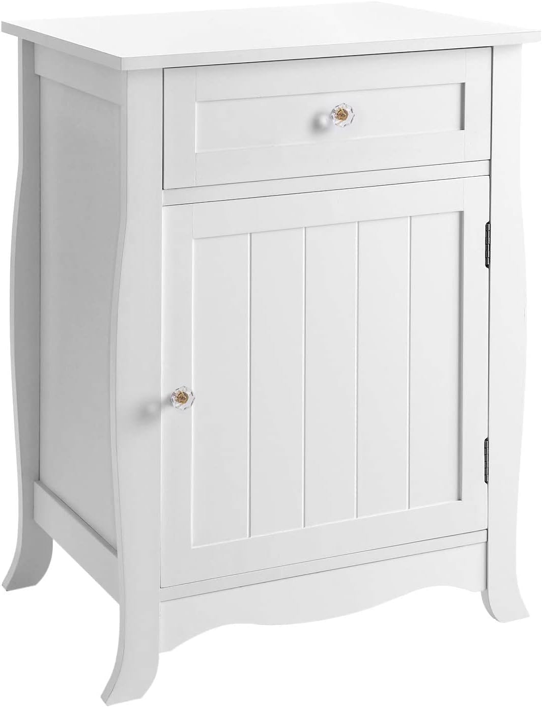 White Nightstand with Storage Cabinet and Drawer R4322