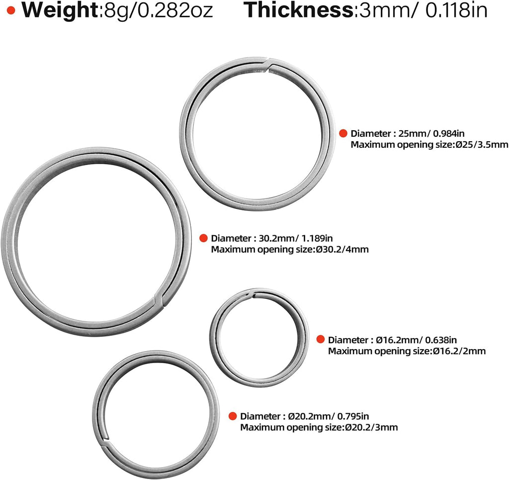 Titanium Keyring Key Chain Key Rings Holder Split Rings 4-Pack X3396