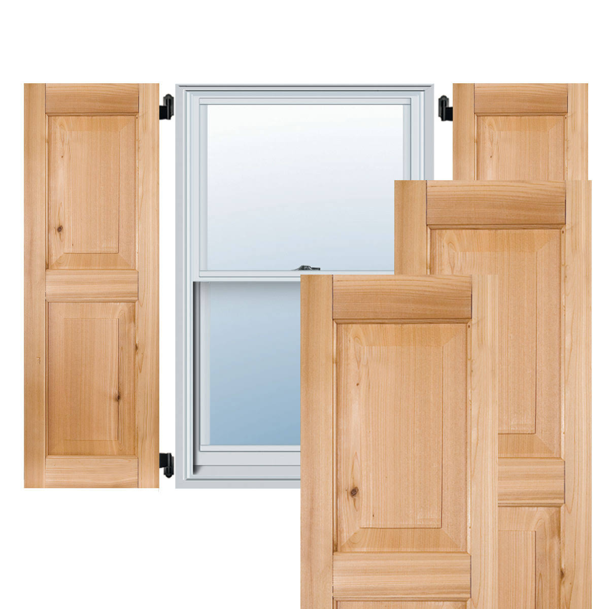 18 in. x 73 in. Real Wood Raised Panel Shutters Pair Unfinished L5726