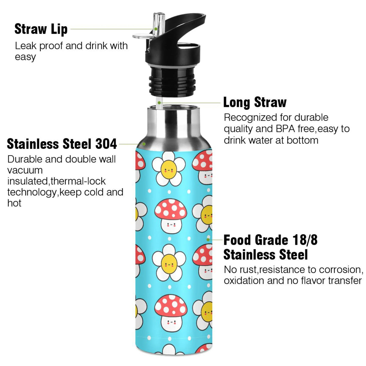 Stainless Steel Vacuum Insulated Water Bottle with Straw Lid, 20 OZ M22228