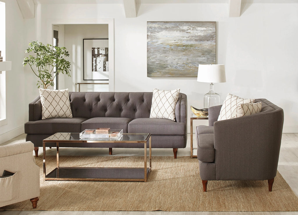 Grey and Brown Tufted Tight Back Sofa T858