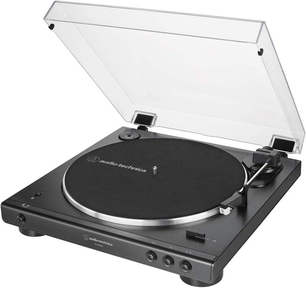 Stereo Turntable with Bluetooth (Black) + Powered Studio Monitors + Headphones + Dual Adapter Cable + Rip Ties V8308