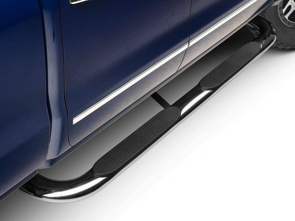 4-Inch Oval Bent End Side Step Bars; Body Mount; Stainless Steel E812