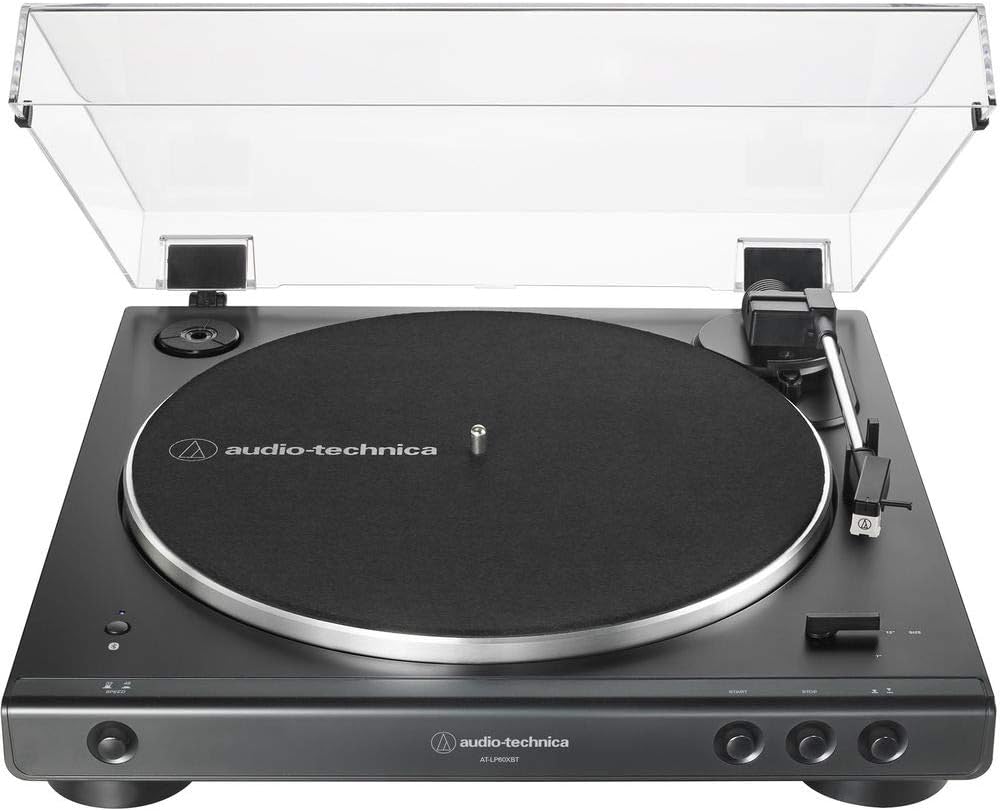 Stereo Turntable with Bluetooth (Black) + Powered Studio Monitors + Headphones + Dual Adapter Cable + Rip Ties V8308