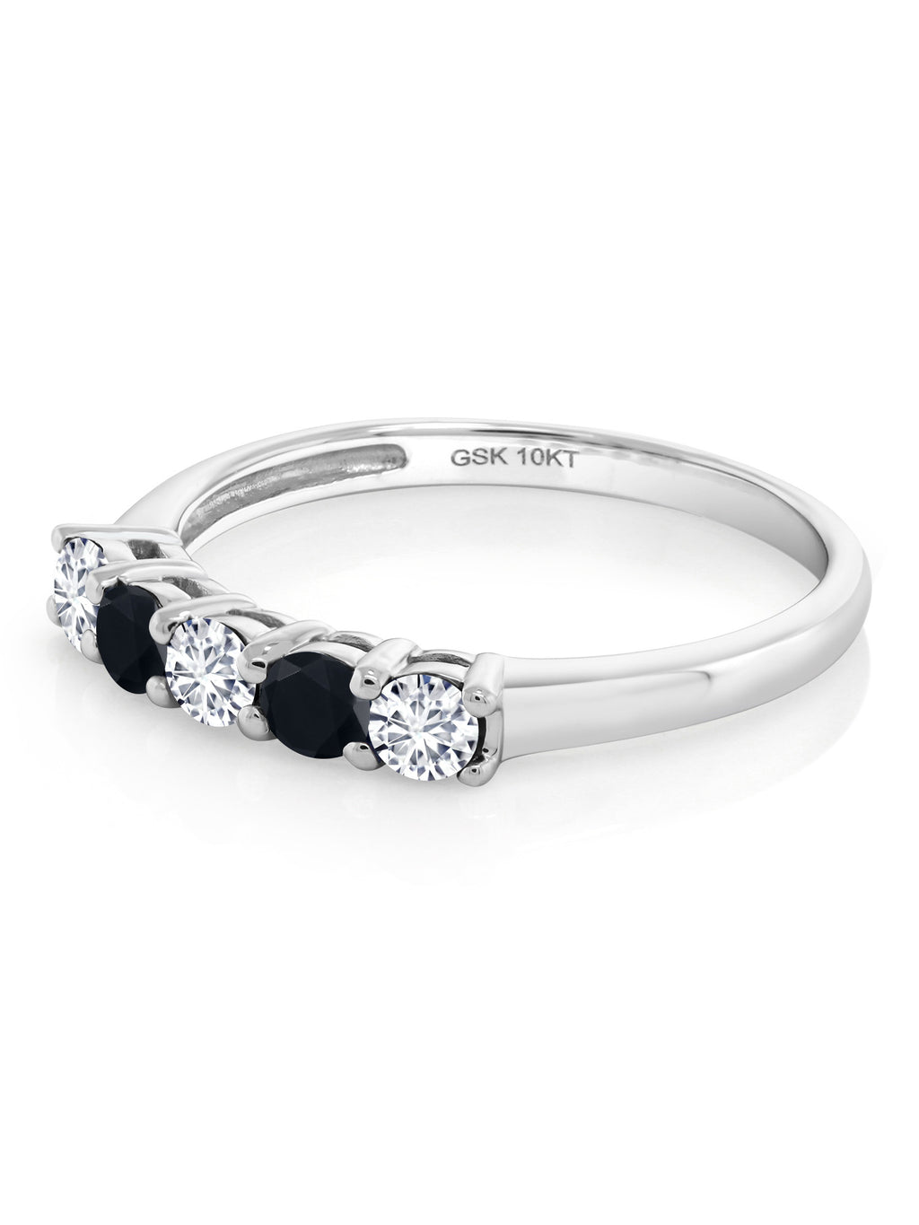 10K White Gold White Lab Grown Diamond and Black Onyx 5 Stone Ring H9172